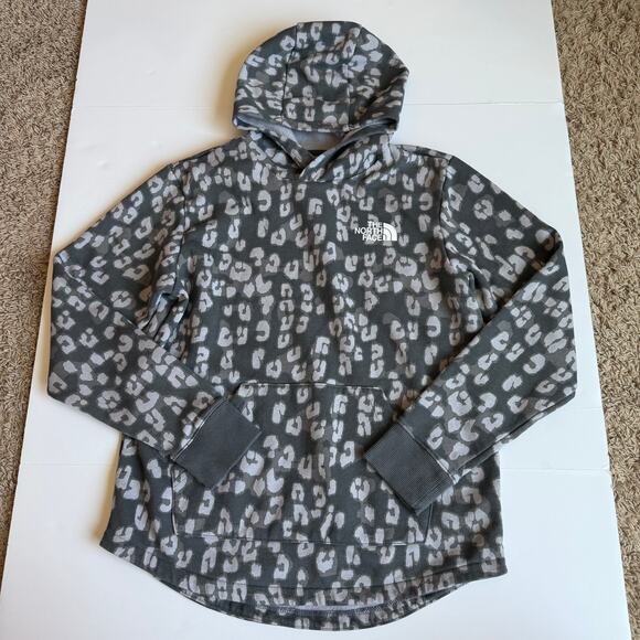 The North Face Girls Grey Leopard Print Camp Fleece Hoodie - Picture 2 of 11